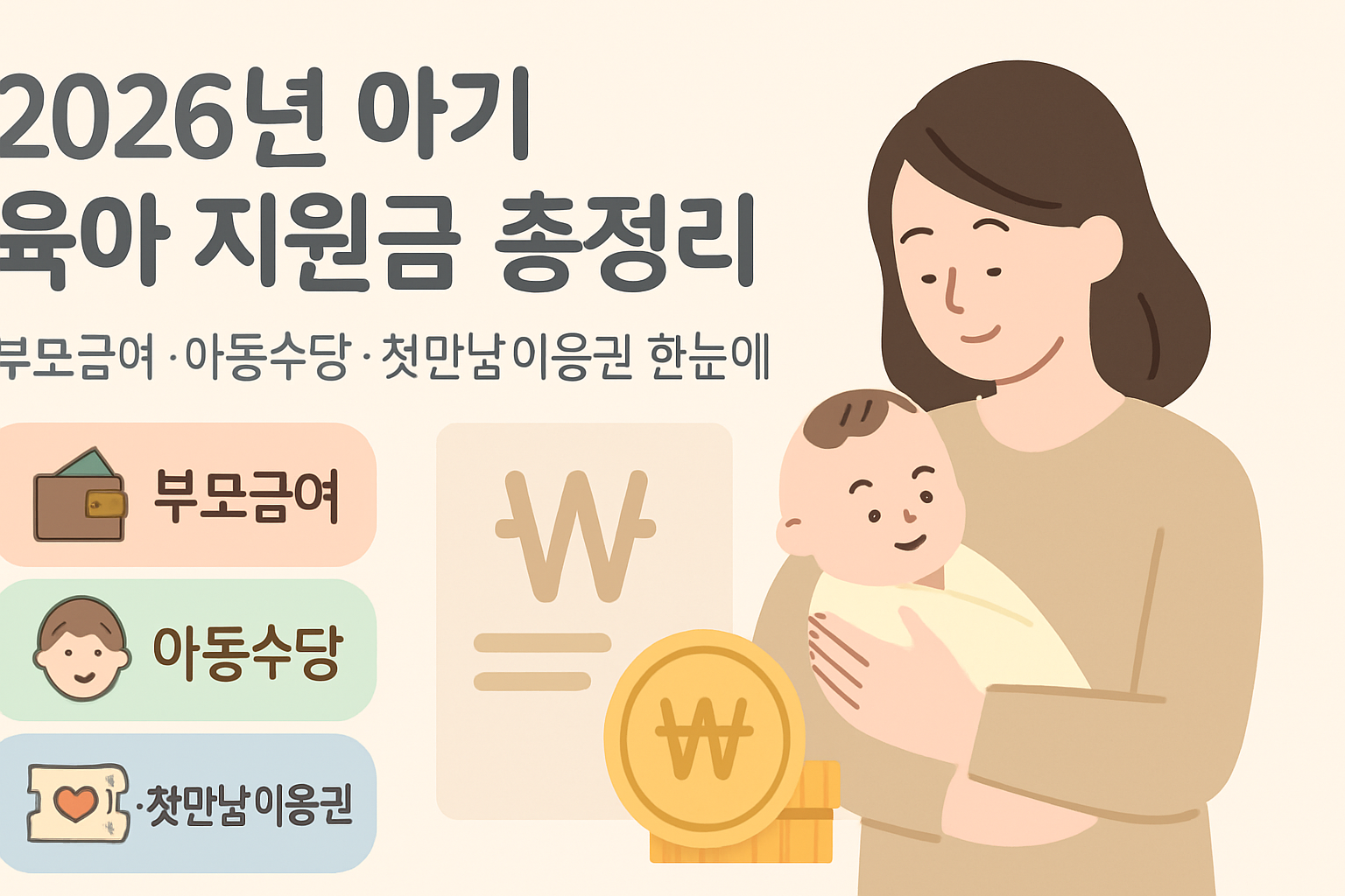 2026년 아기 육아 지원금 총정리｜부모급여·아동수당·첫만남이용권 한눈에
