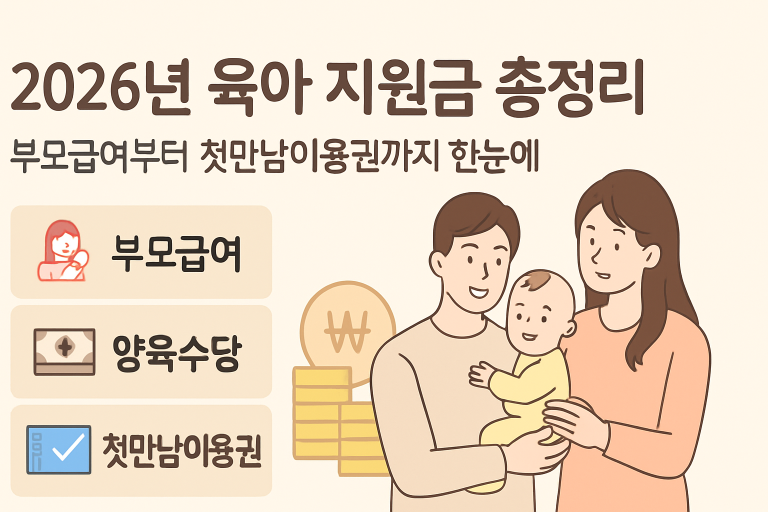 2026년 육아 지원금 총정리: 부모급여부터 첫만남이용권까지 한눈에