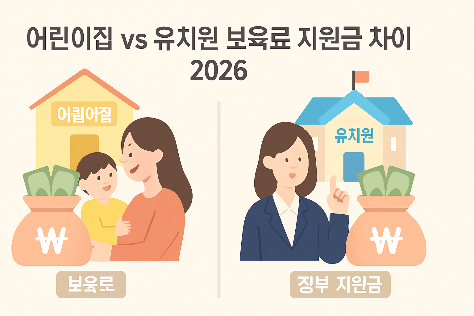 어린이집 vs 유치원 보육료 지원금 차이 2026 정리